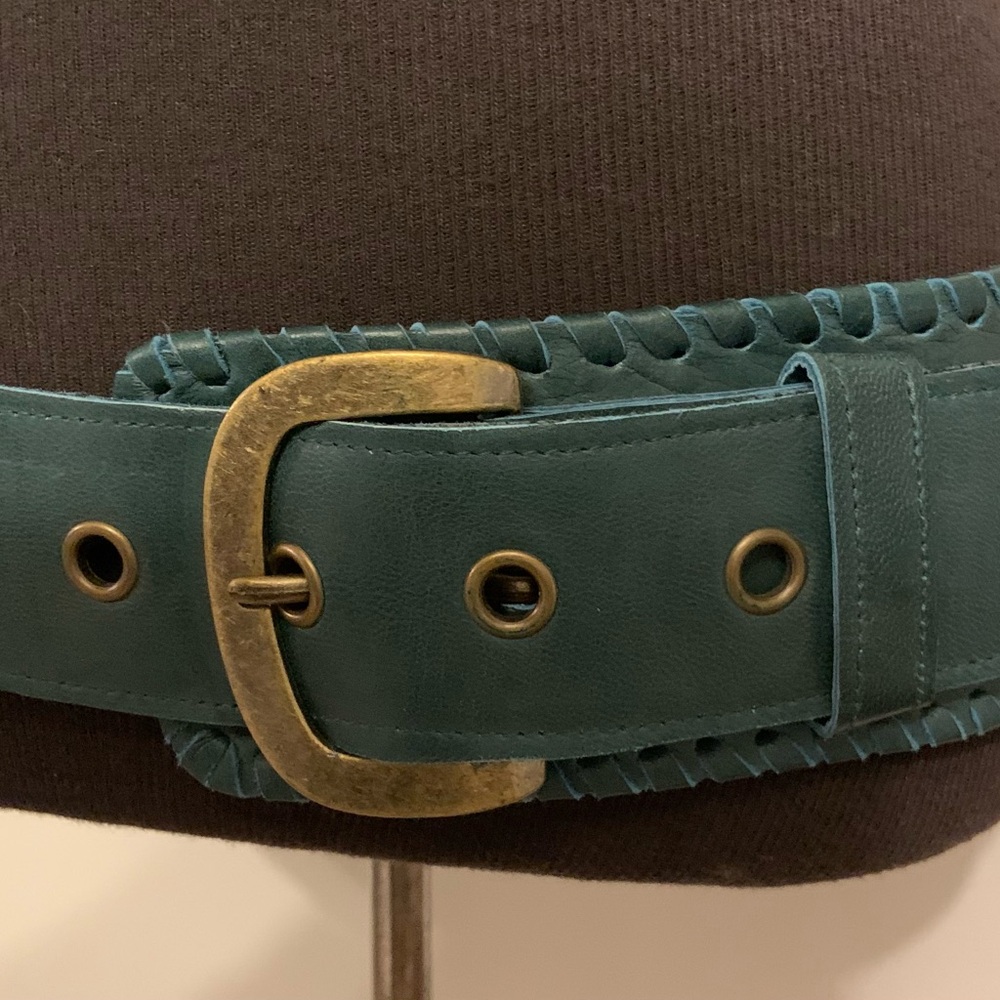 Chic Teal Belt with Brass Buckle - Picture 2 of 8